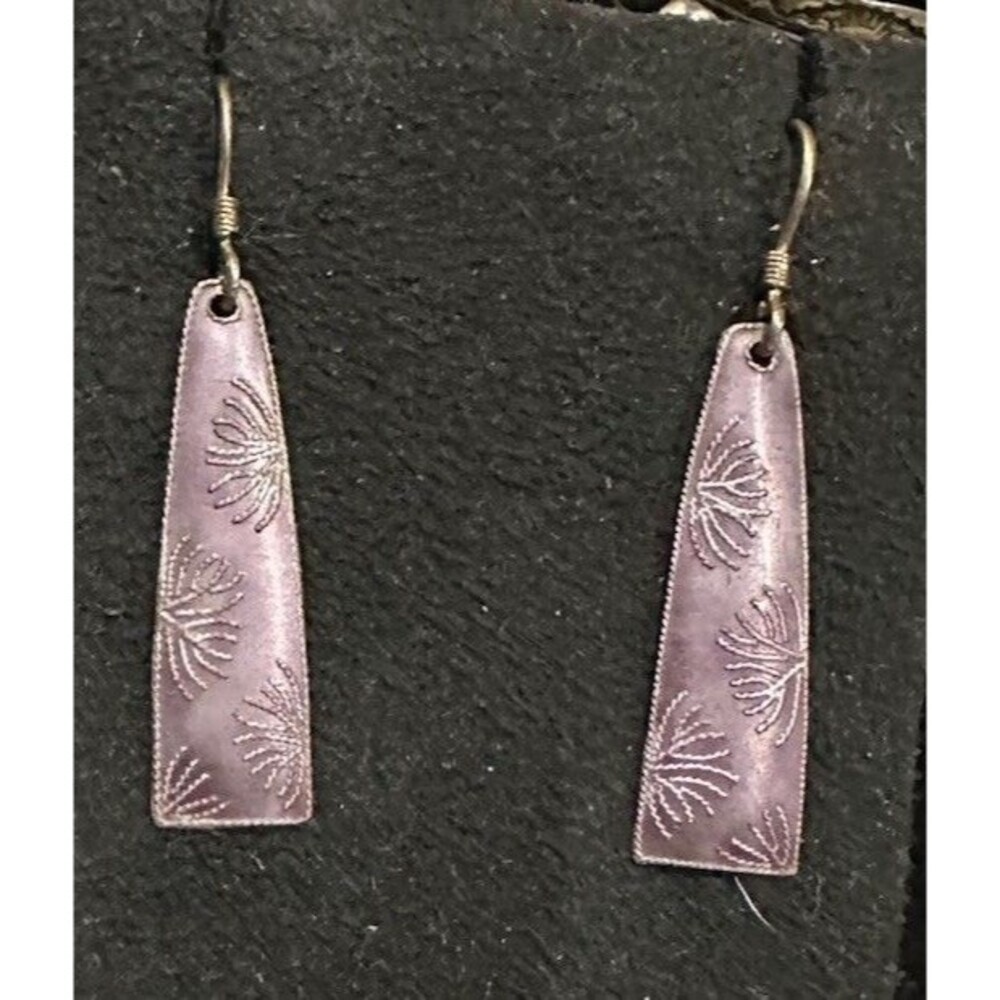VTG Purple Fan Laurel Cloisonné 925 Sterling 24k Gold Vermeil Earrings